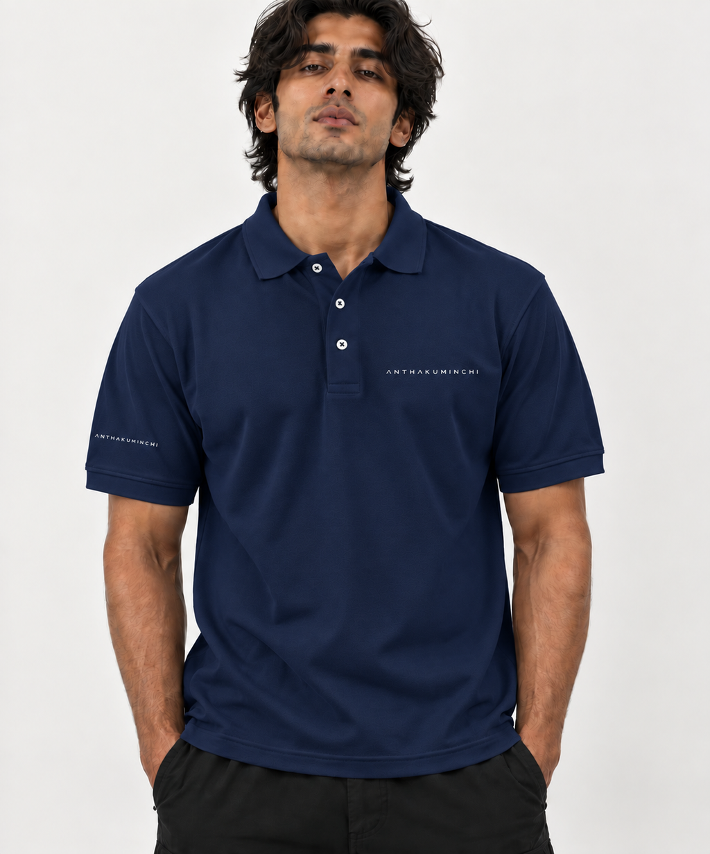 Anthakuminchi Half Sleeve Polo Tee (Navy Blue)