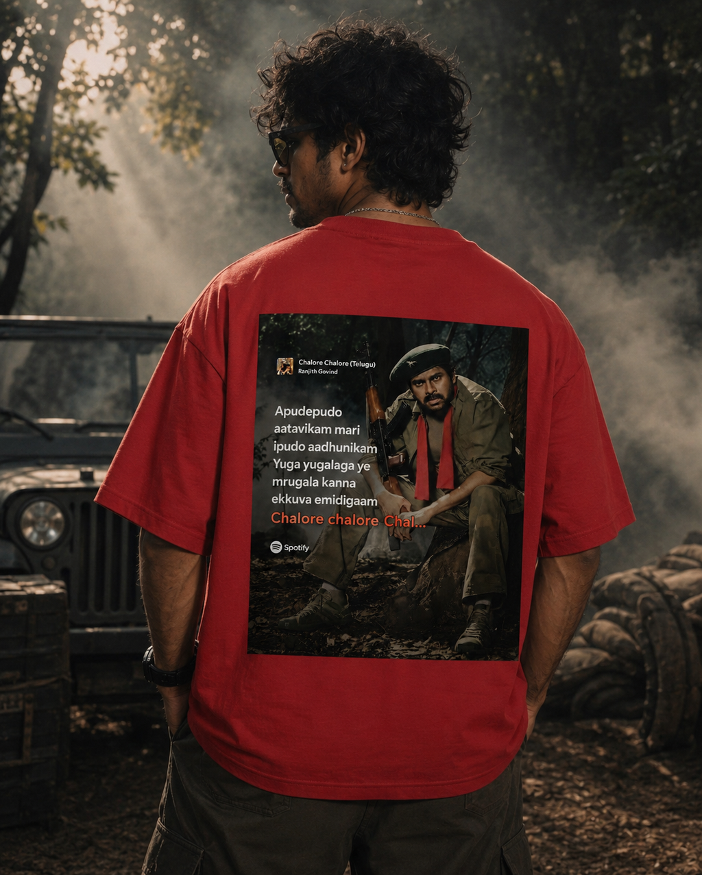 Anthakuminchi's Signature PowerStar Graphic Design Oversized Tee (Red)