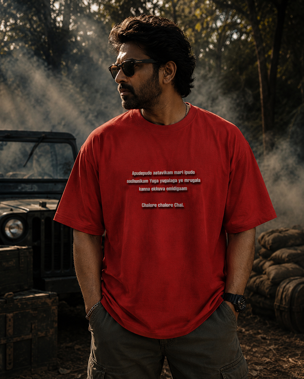 Anthakuminchi's Signature PowerStar Graphic Design Oversized Tee (Red)