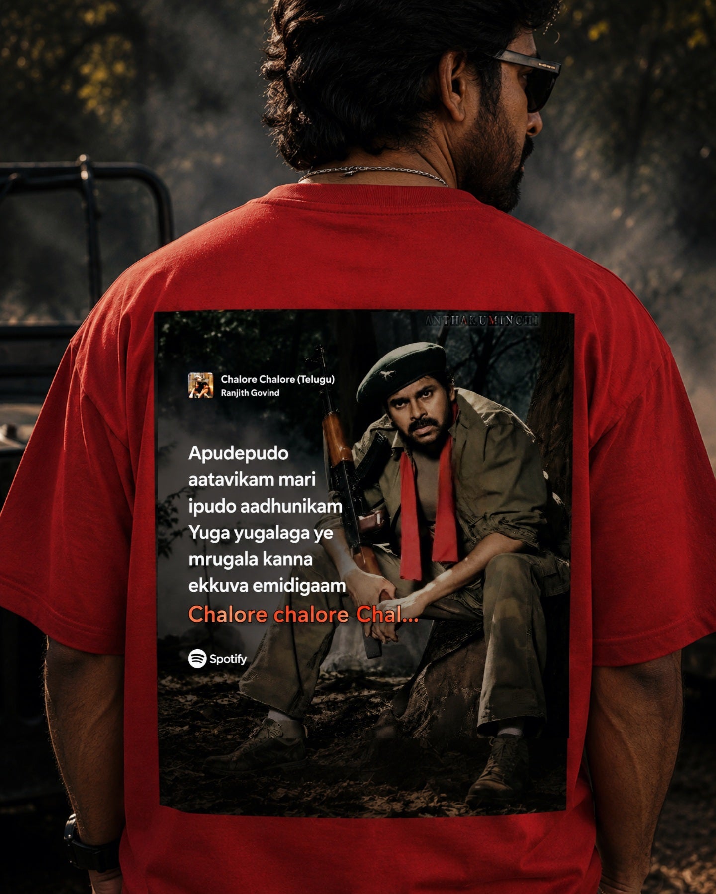 Anthakuminchi's Signature PowerStar Graphic Design Oversized Tee (Red)
