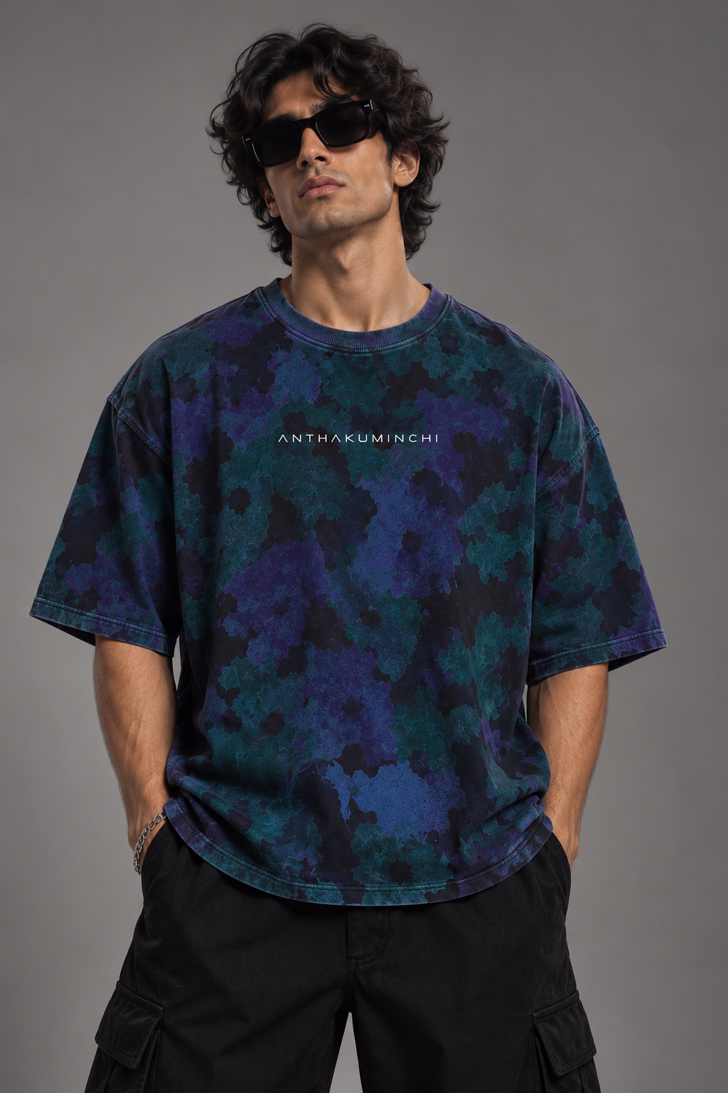 Anthakuminchi  Special Acid Wash Oversized Tee (Leaf Camo)