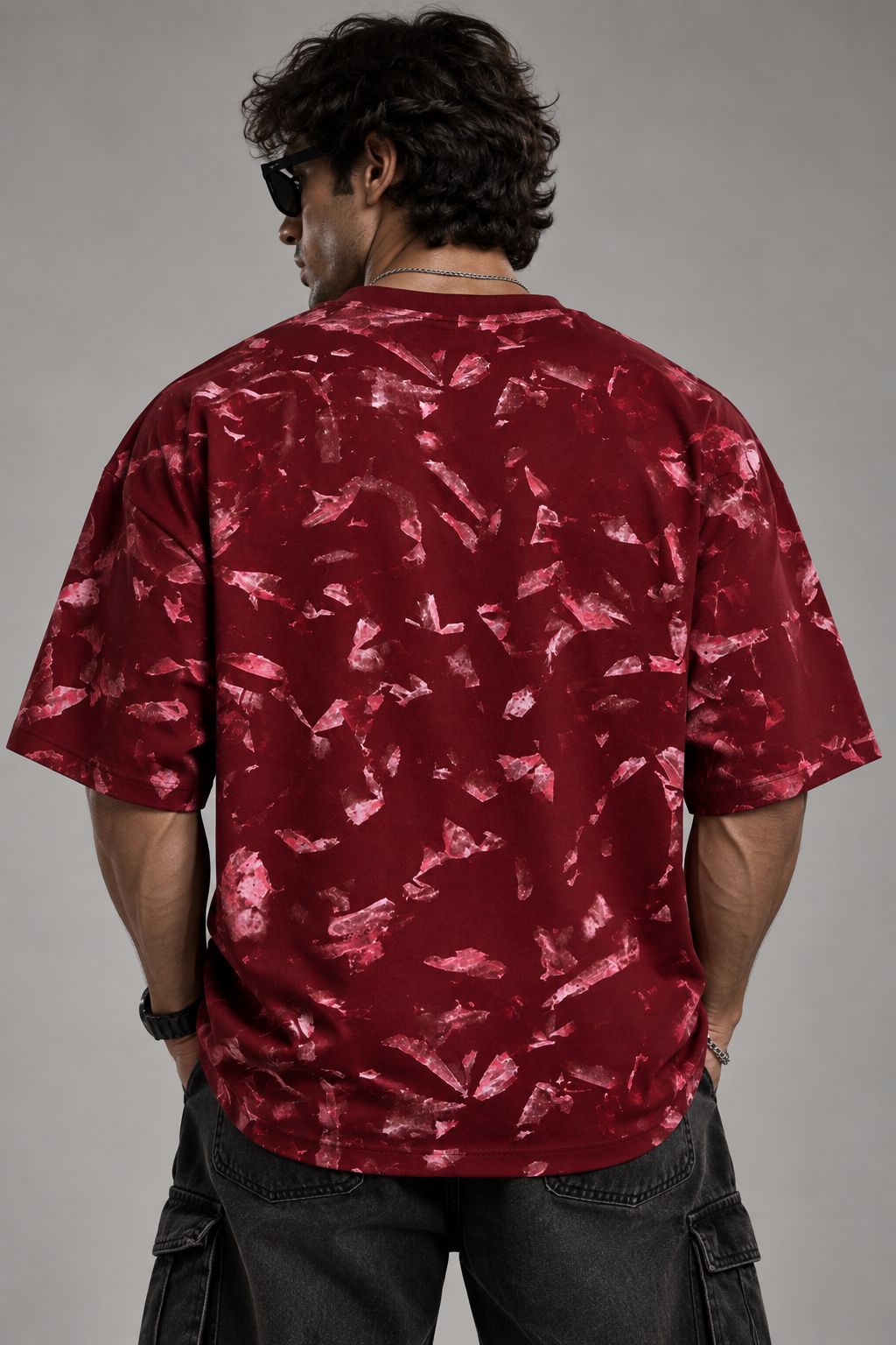 Anthakuminchi French Terry Oversized Tee (Maroon Splatter Wash)