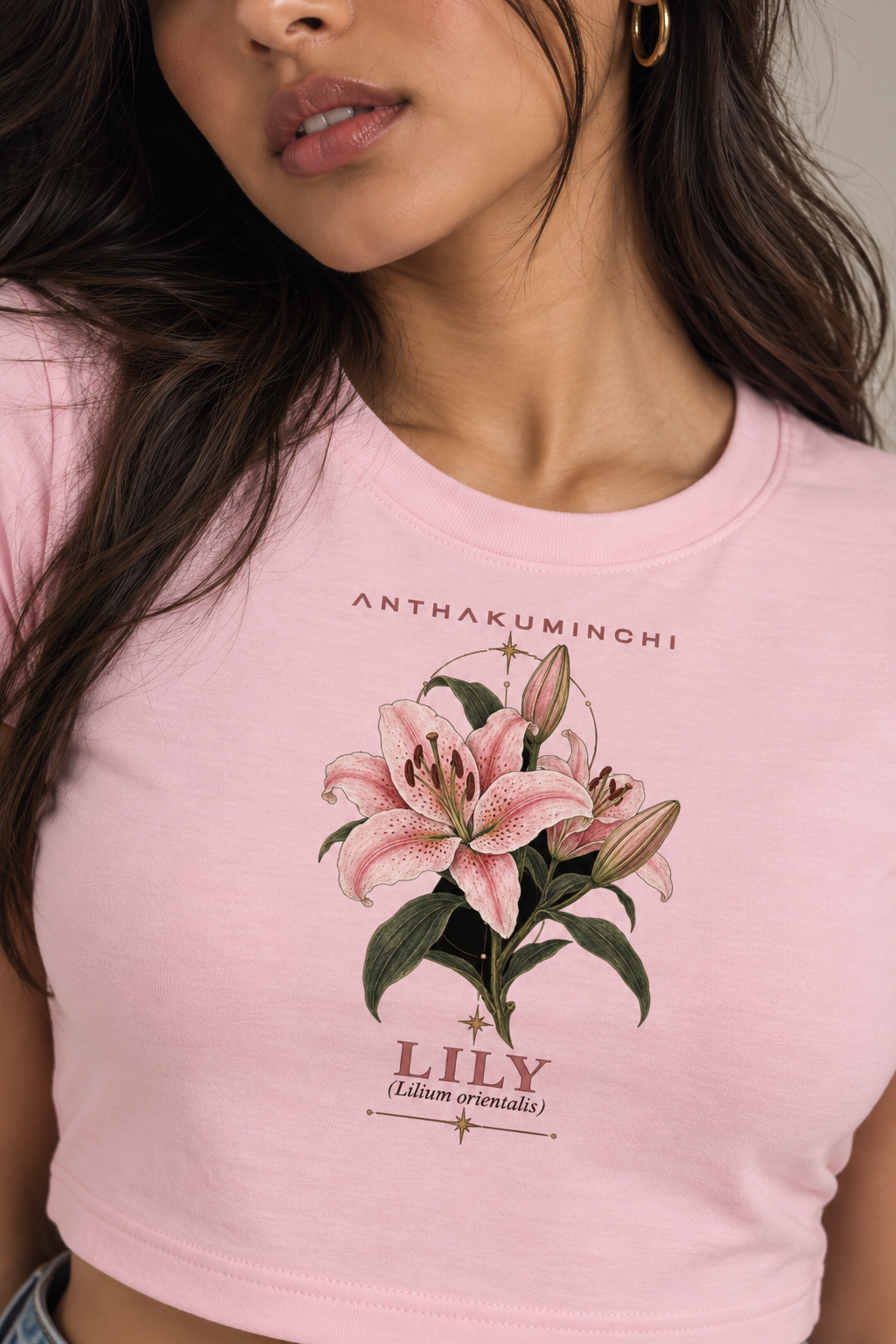 Anthakuminchi Lily Women Crop Top Tee (Baby Pink)