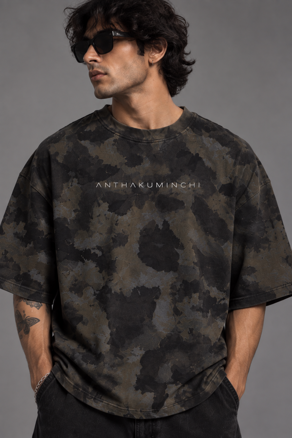 Anthakuminchi Special Acid Wash Oversized Tee (Camo Fade)