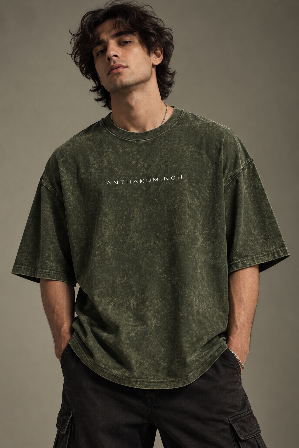 Anthakuminchi Special Acid Wash Oversized Tee (Army Green)