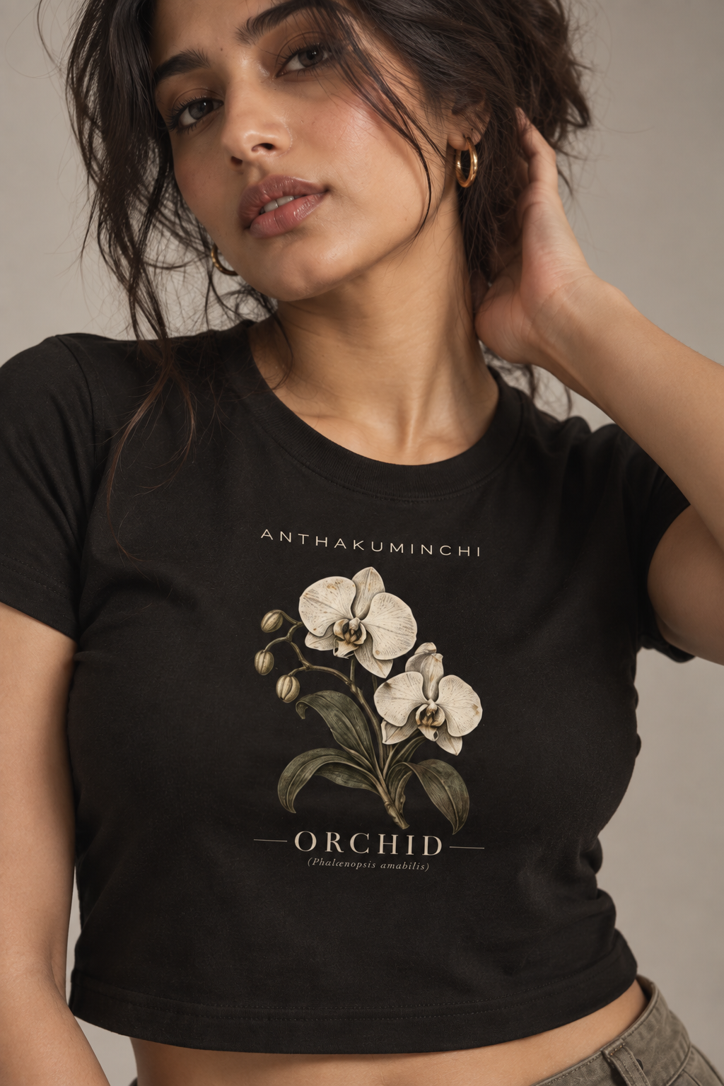 Anthakuminchi Orchid Women Crop Tee (Black)