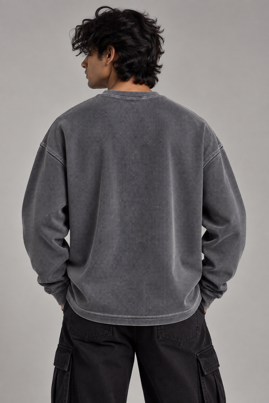 Anthakuminchi Acidwash Waffle Knit Oversized full-sleeve Tee