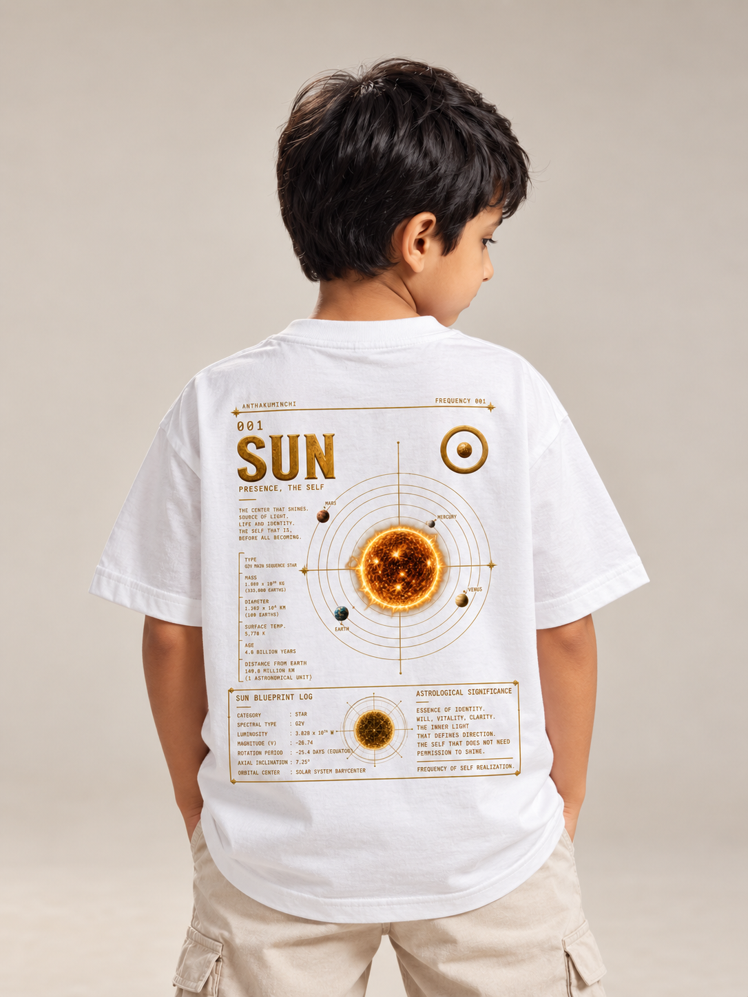 001 | PRESENCE | THE SUN | Kids Crew Neck T-Shirt (White)