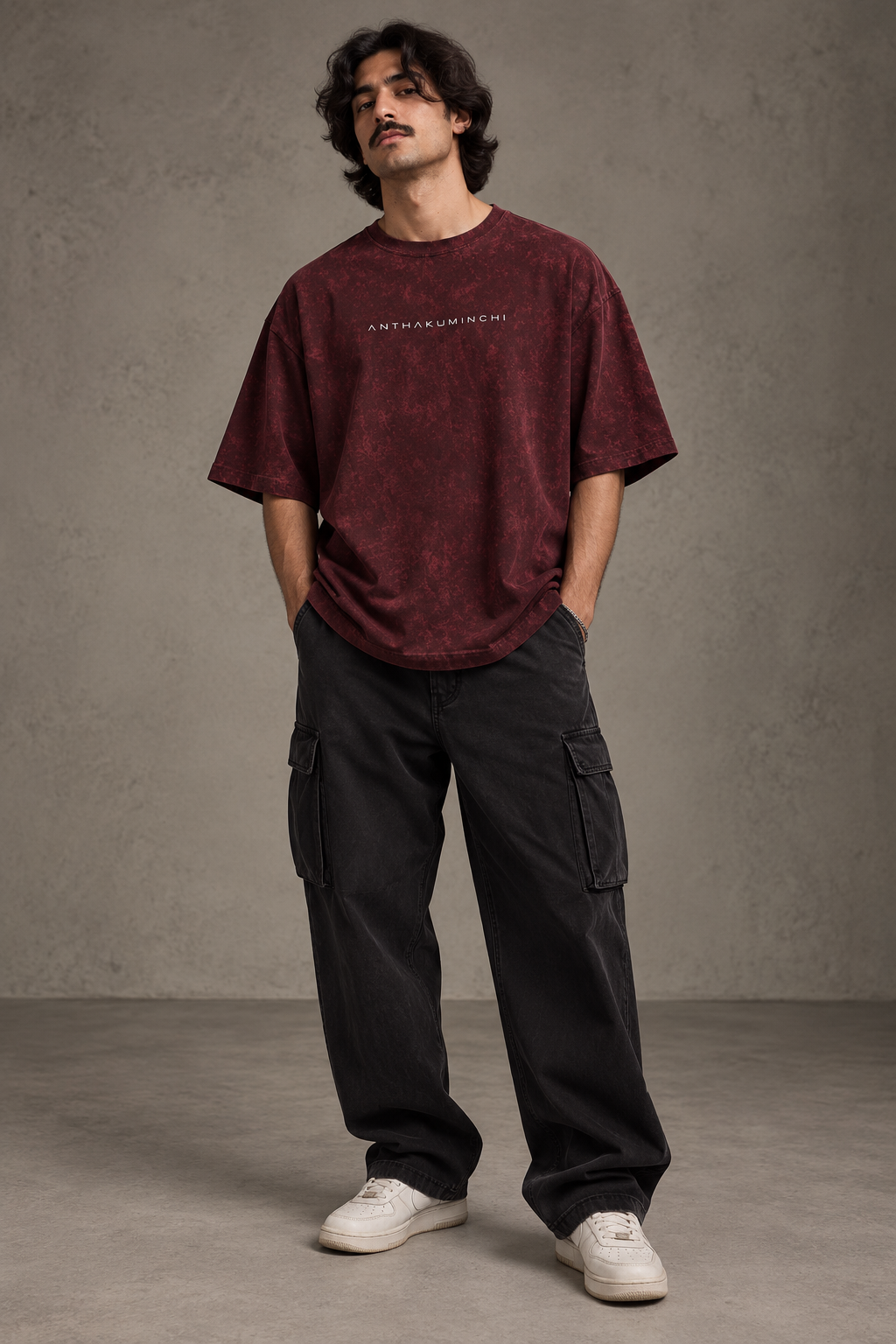 Anthakuminchi Special Acid Wash Oversized Tee (Maroon)