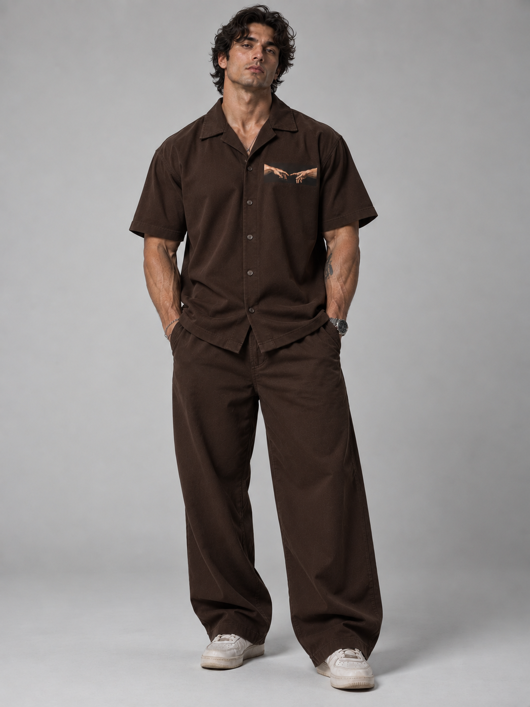 Michelangelo's Creation of Adam Boxy Fit Shirt (Chocolate Brown)