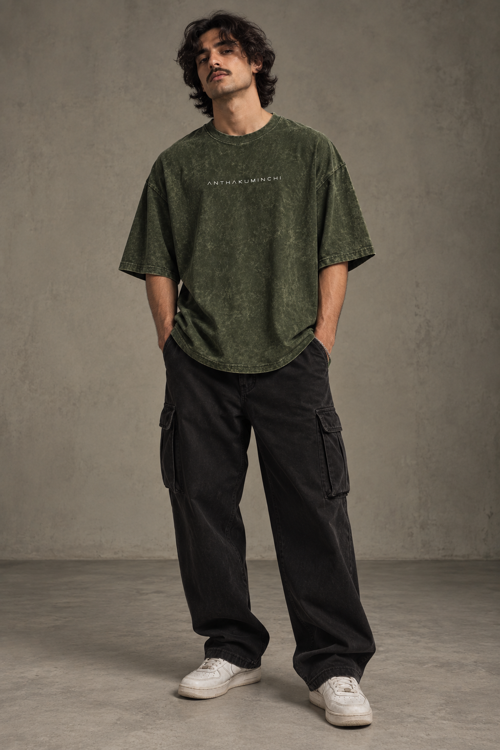 Anthakuminchi Special Acid Wash Oversized Tee (Army Green)