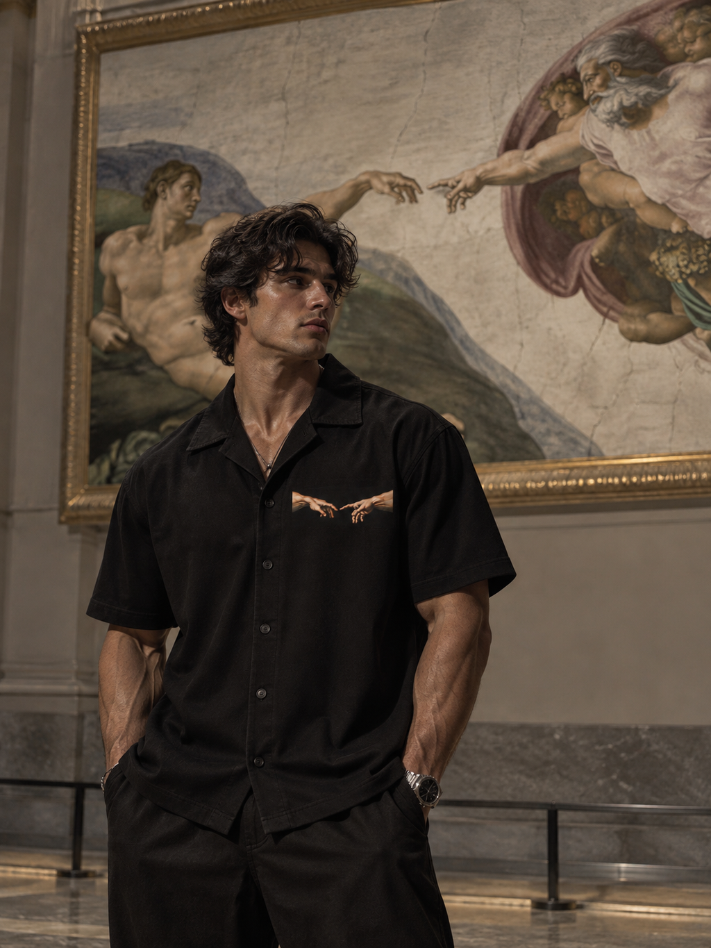 Michelangelo's Creation of Adam Boxy Fit Shirt (Black)
