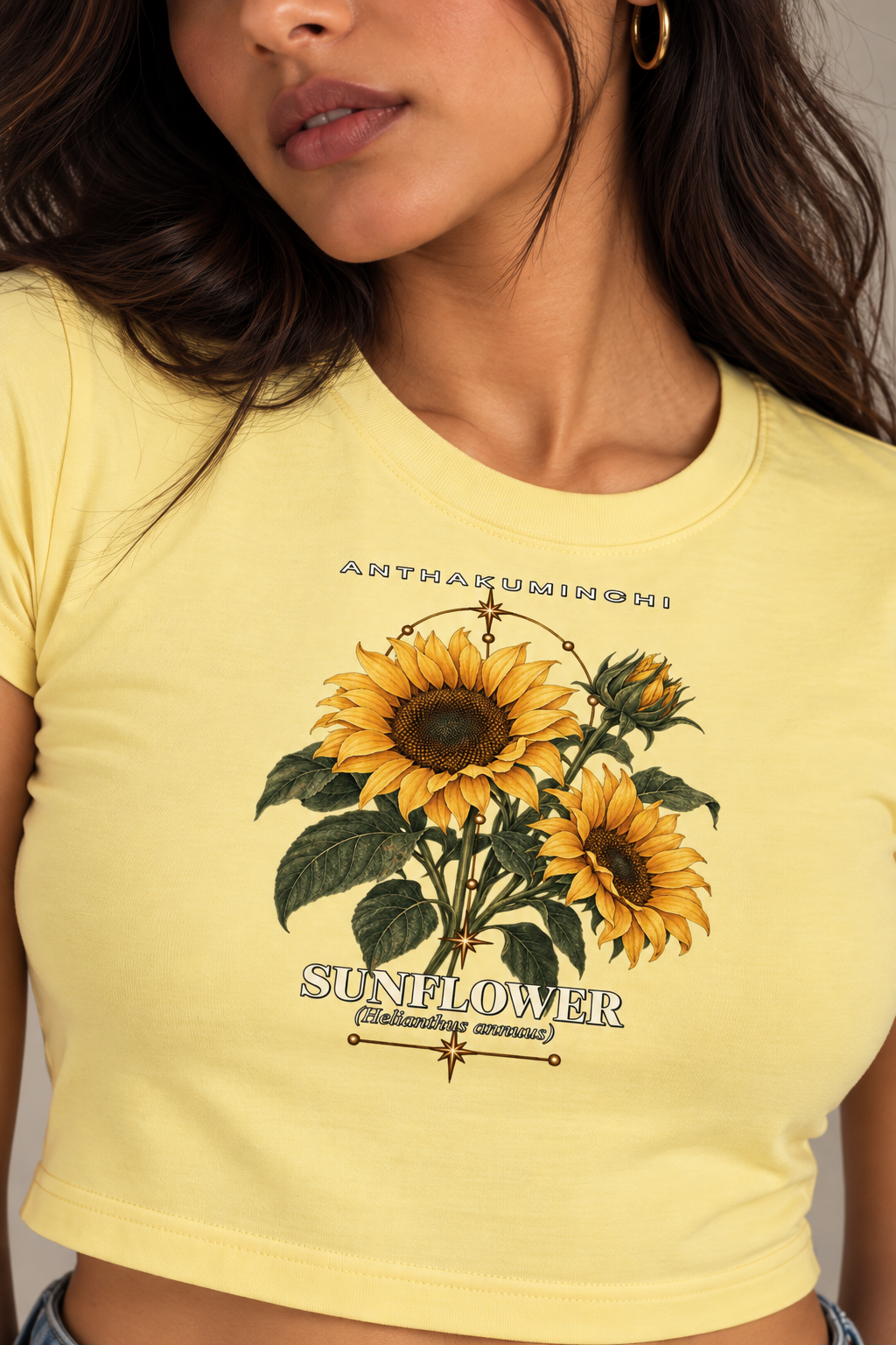 Anthakuminchi Sunflower Women Crop Top Tee (Butter Yellow)