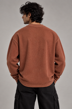 Anthakuminchi Brown Waffle Knit oversized Full-Sleeve