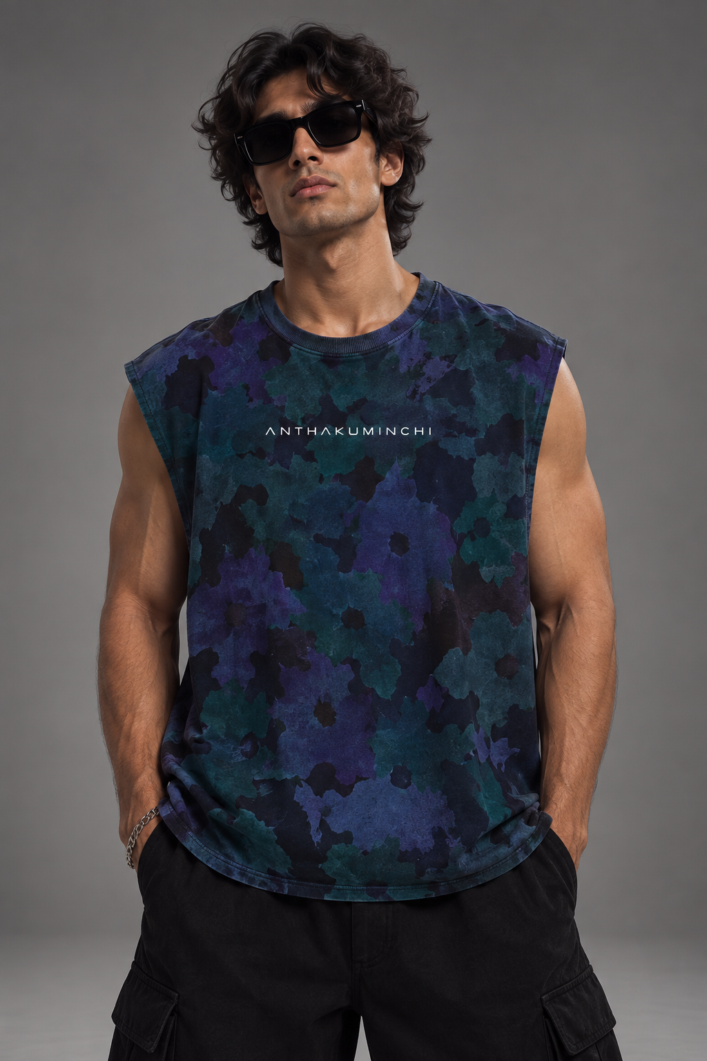 Anthakuminchi Special Acid Wash Tank Top (Leaf Camo)
