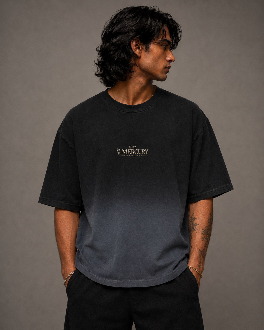 002: Awareness | ☿ Mercury | Black Ombré Wash Boxy Fit Tee