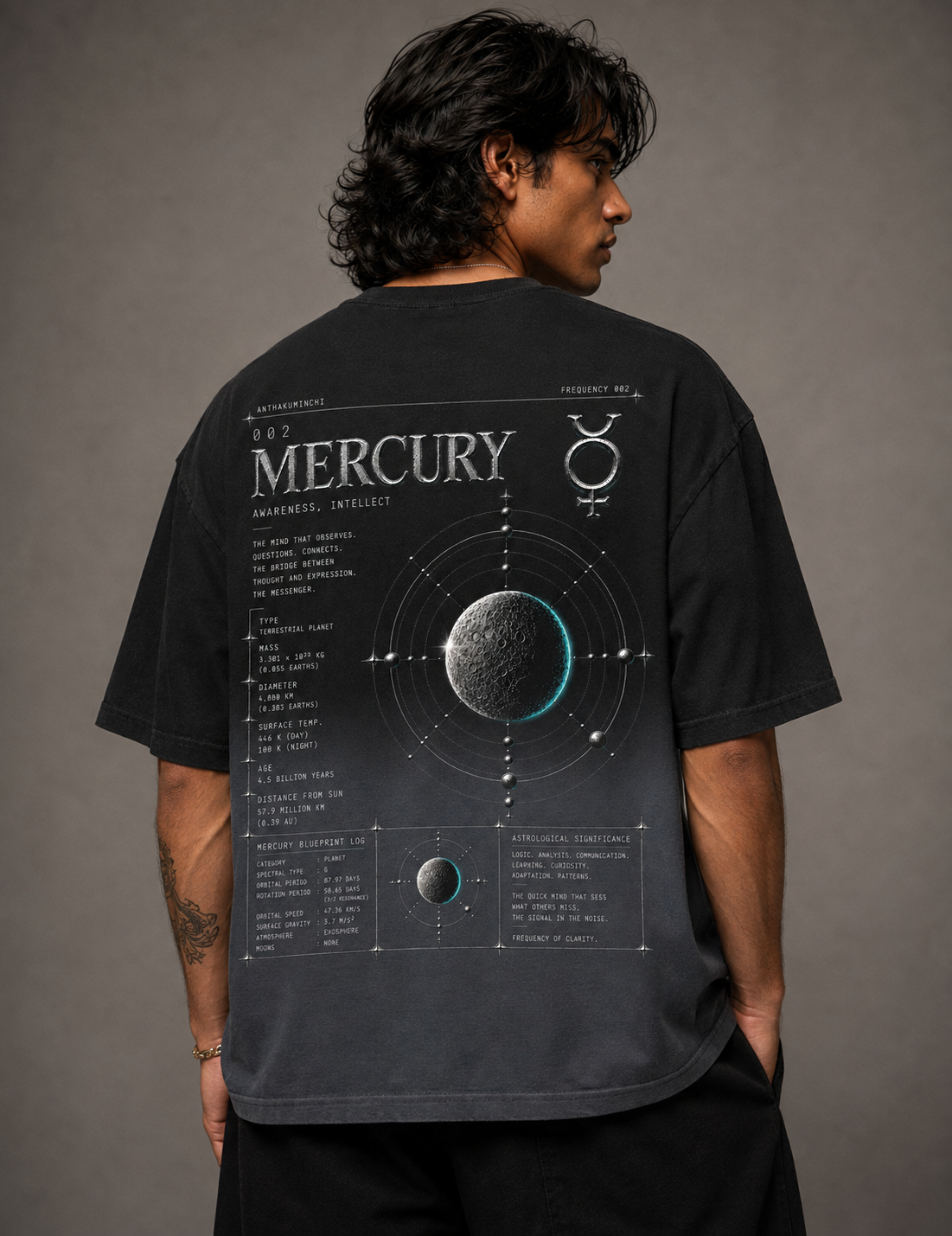 002: Awareness | ☿ Mercury | Black Ombré Wash Boxy Fit Tee
