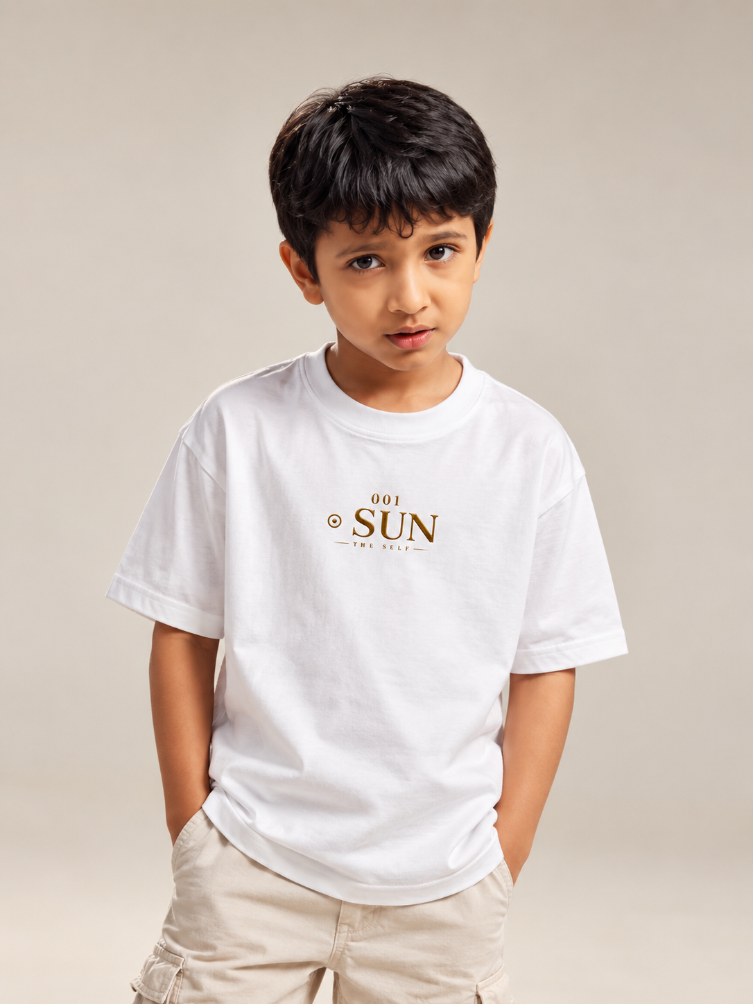 001 | PRESENCE | THE SUN | Kids Crew Neck T-Shirt (White)
