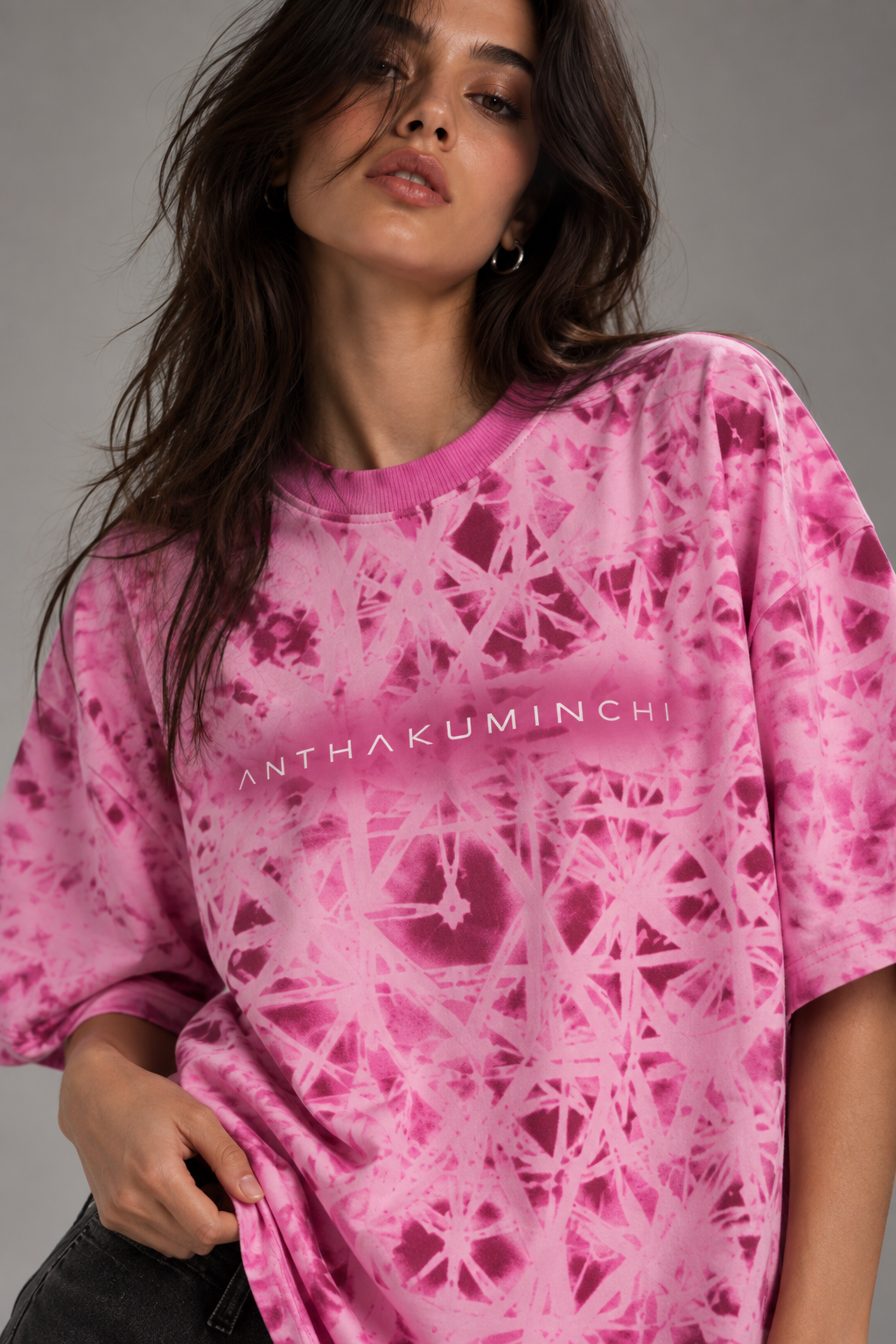 Anthakuminchi French Terry Oversized Tee (Baby Pink Triangular Fade)