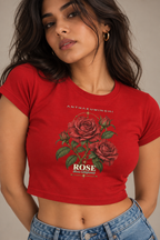 Anthakuminchi Rose Women Crop Top Tee (Red)