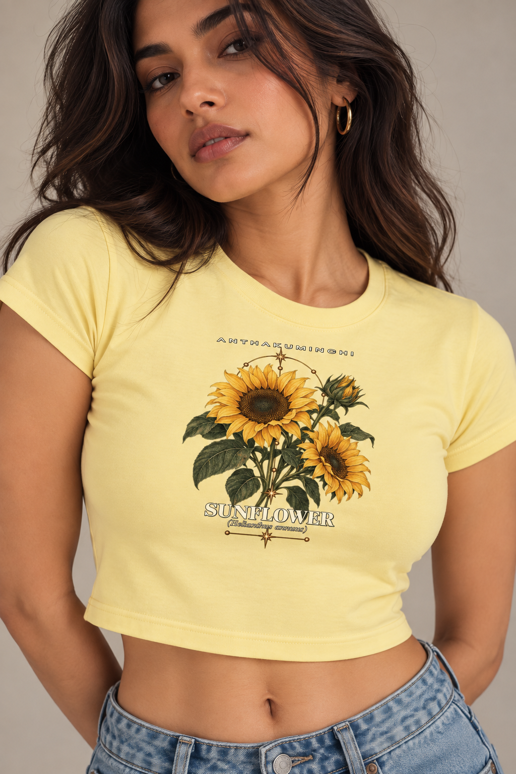 Anthakuminchi Sunflower Women Crop Top Tee (Butter Yellow)