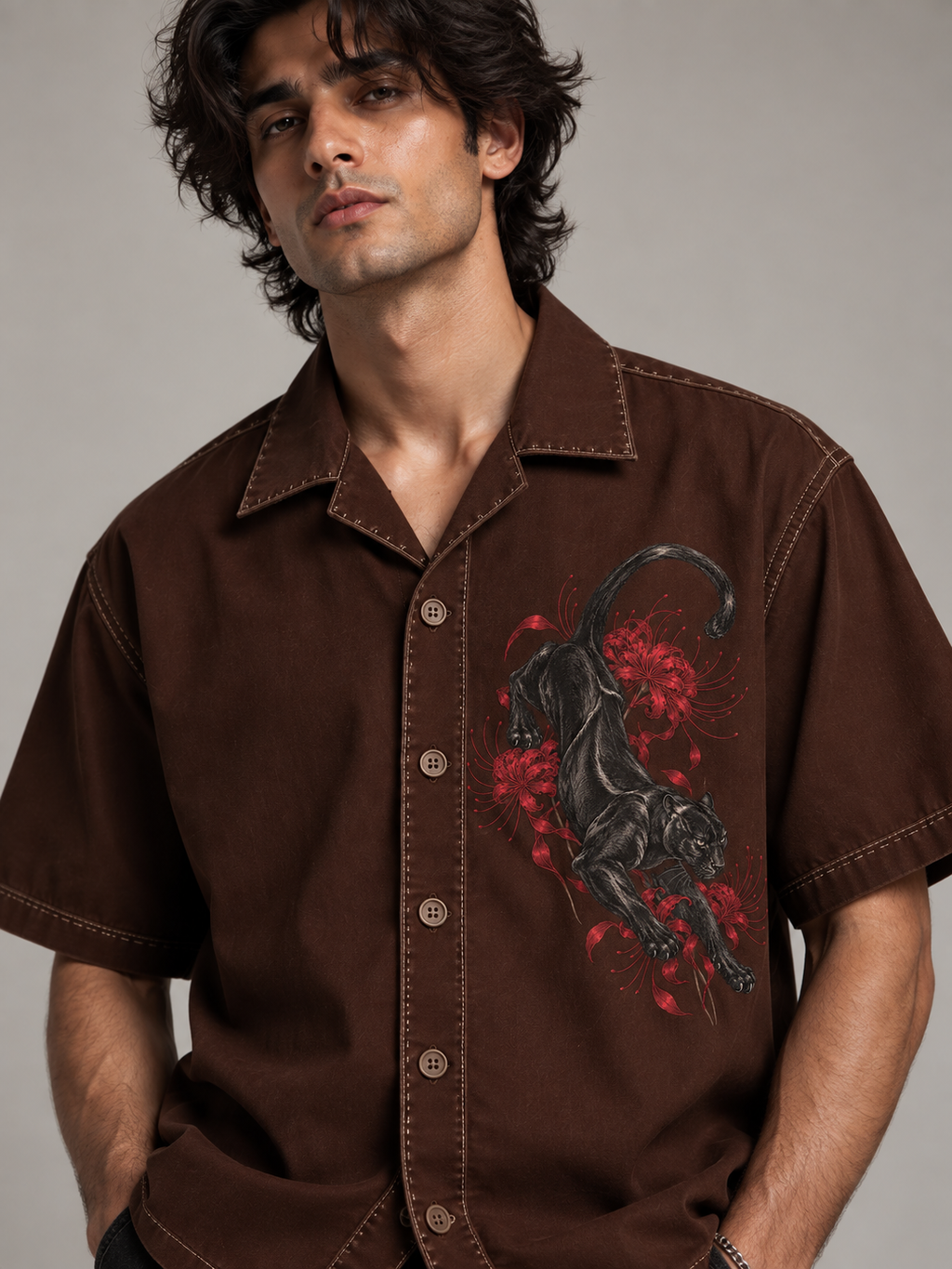 Kurohyou & Higanbana Premium Boxy Fit Shirt (Chocolate Brown)