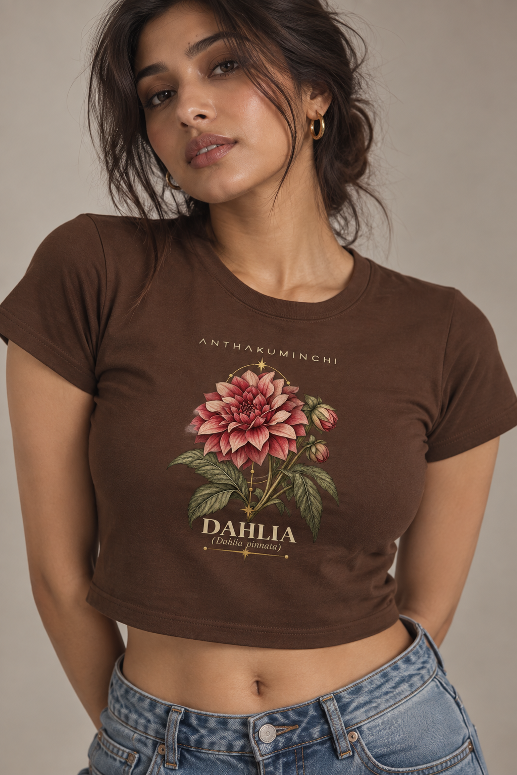 Anthakuminchi Dahlia Women Crop Tee (Mousse Brown)