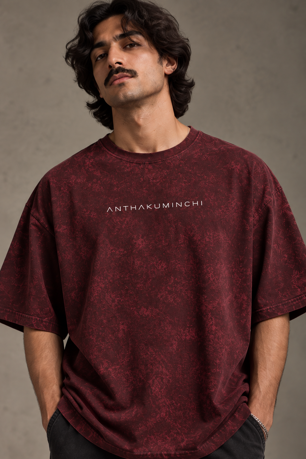 Anthakuminchi Special Acid Wash Oversized Tee (Maroon)
