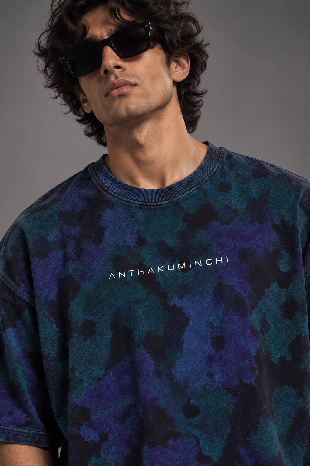 Anthakuminchi  Special Acid Wash Oversized Tee (Leaf Camo)