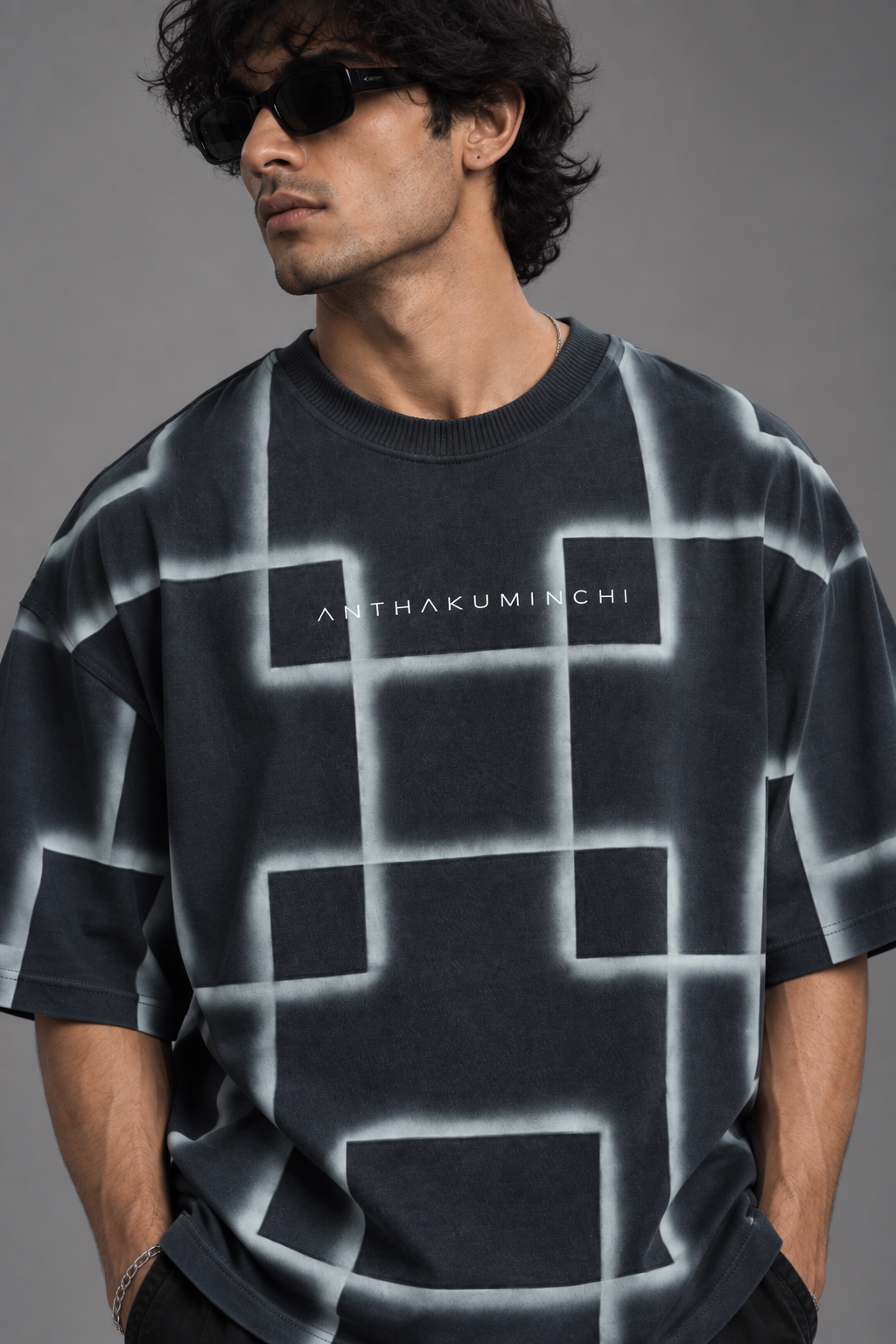 Anthakuminchi Special Acid Wash Oversized Tee (Blue Block Fade)