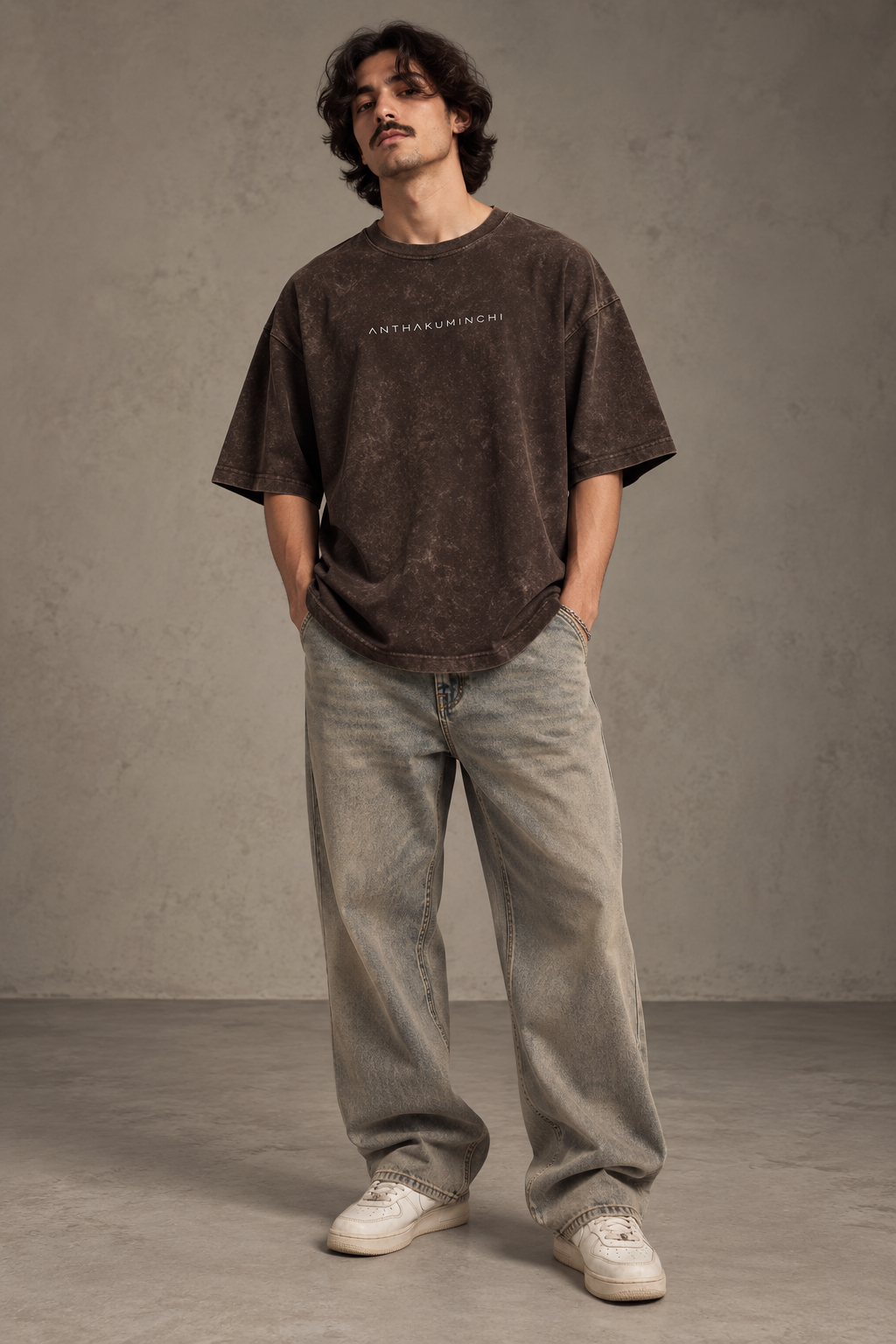 Anthakuminchi Special Acid Wash Oversized Tee (Brown)
