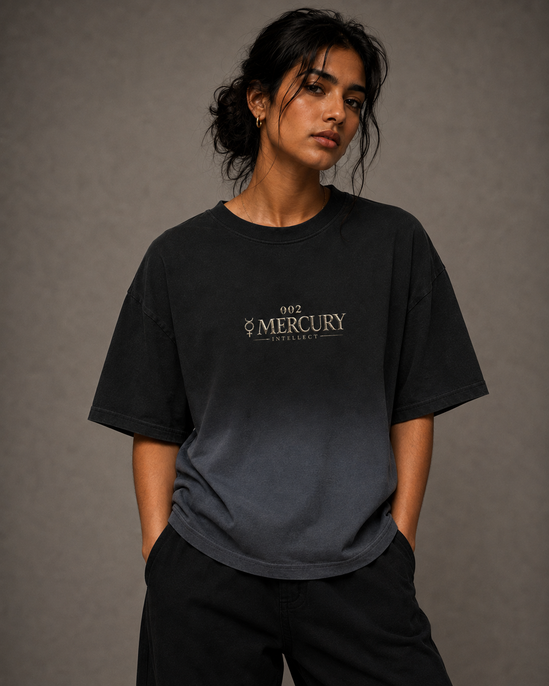 002: Awareness | ☿ Mercury | Black Ombré Wash Boxy Fit Tee