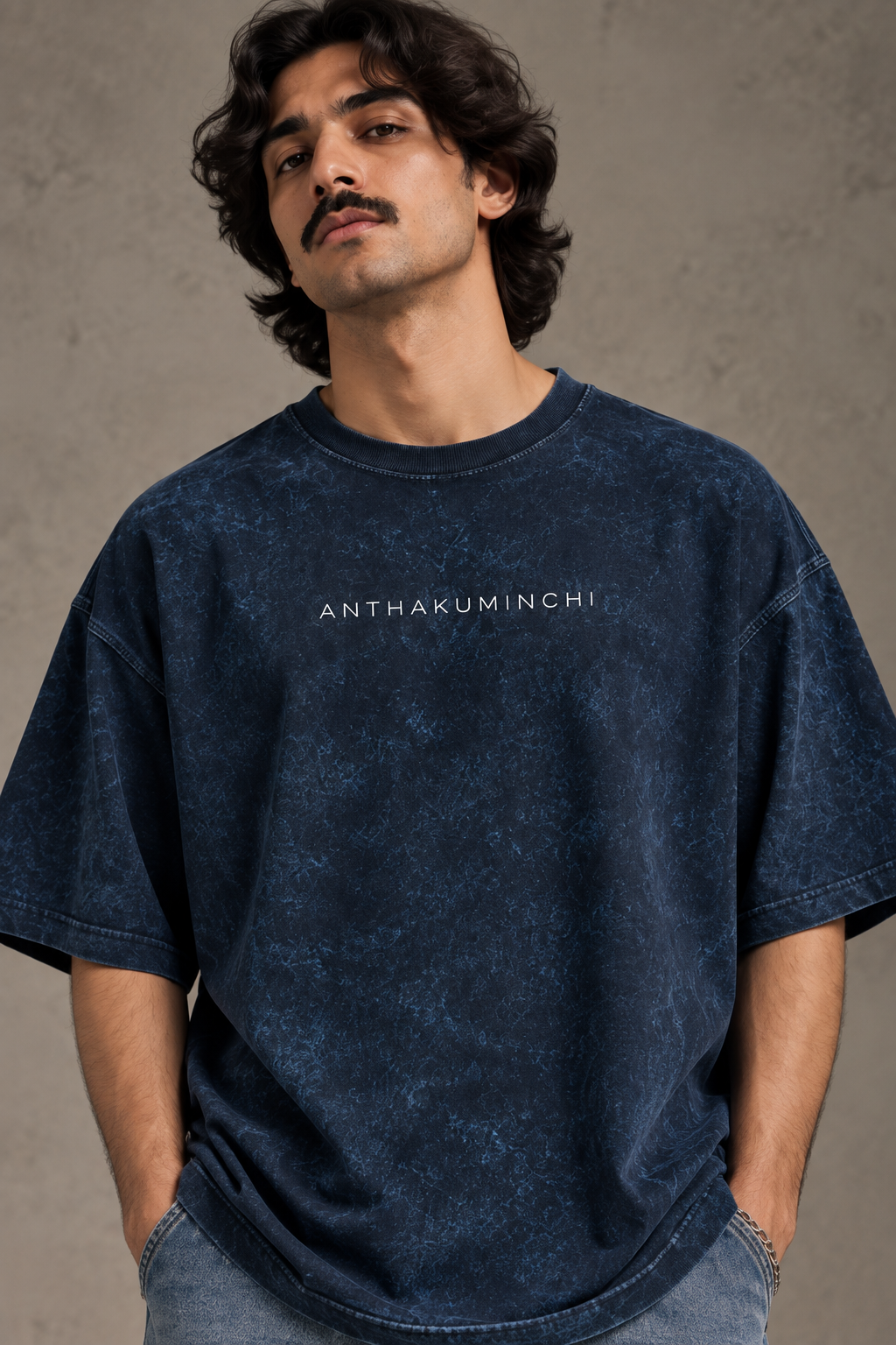 Anthakuminchi Special Acid Wash Oversized Tee (Navy Blue)