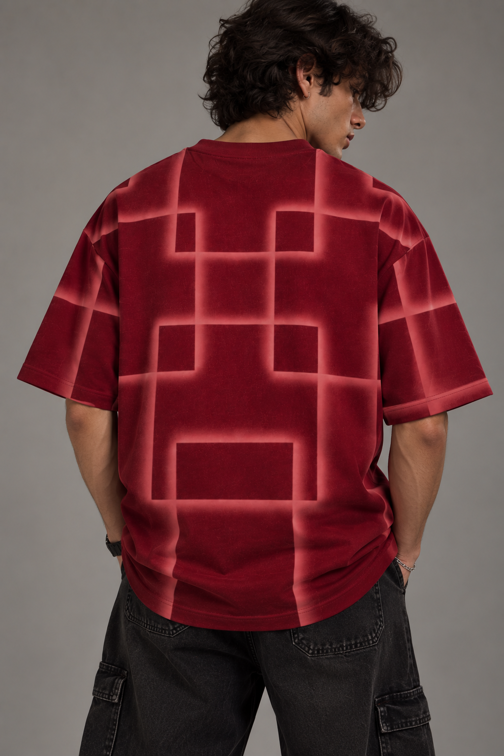 Anthakuminchi Special Acid Wash Oversized Tee (Red Block Fade)