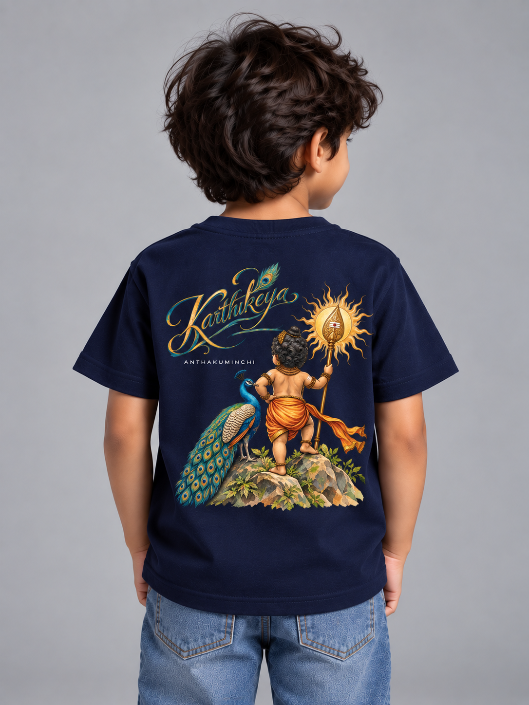 Anthakuminchi Kids Karthikeya Themed Crew Neck T-Shirt (Navy Blue)