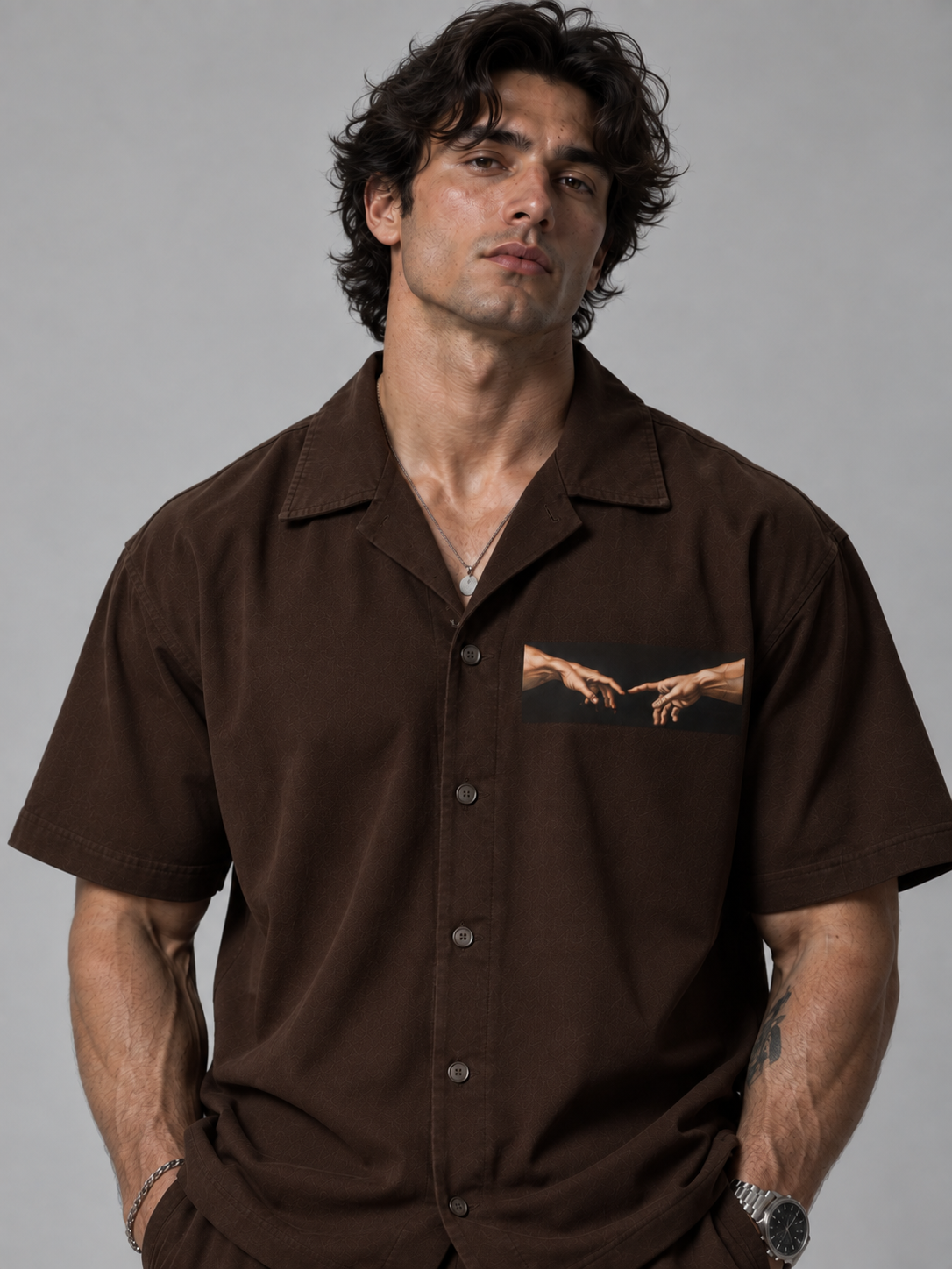 Michelangelo's Creation of Adam Boxy Fit Shirt (Chocolate Brown)