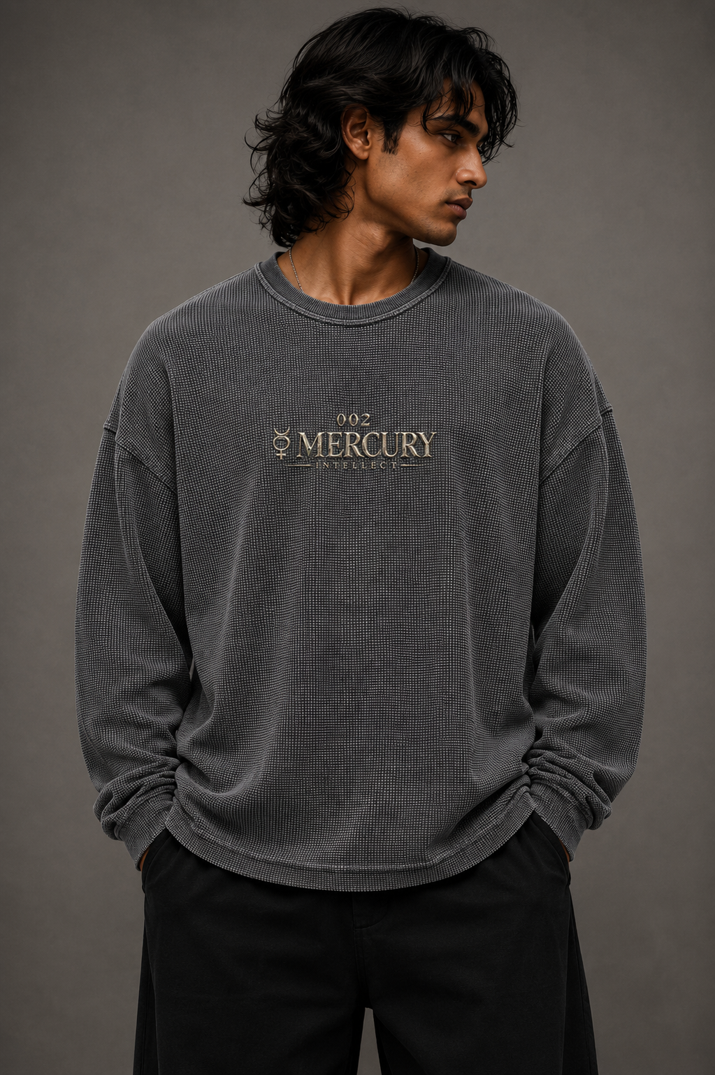 002: Awarness | ☿ Mercury | Acidwash Waffle Knit Oversized