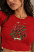 Anthakuminchi Rose Women Crop Top Tee (Red)