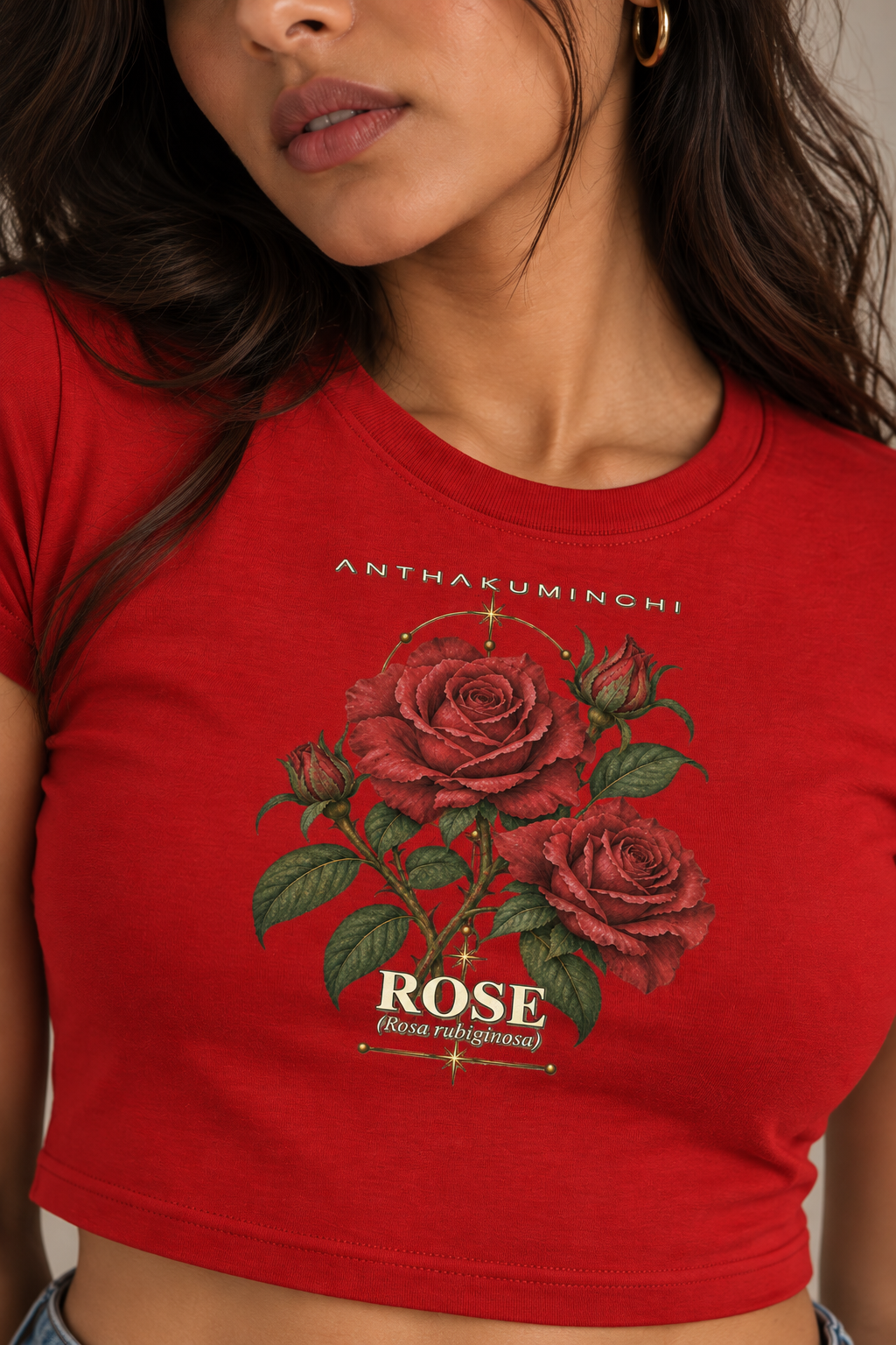 Anthakuminchi Rose Women Crop Top Tee (Red)