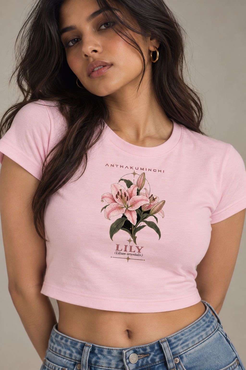 Anthakuminchi Lily Women Crop Top Tee (Baby Pink)