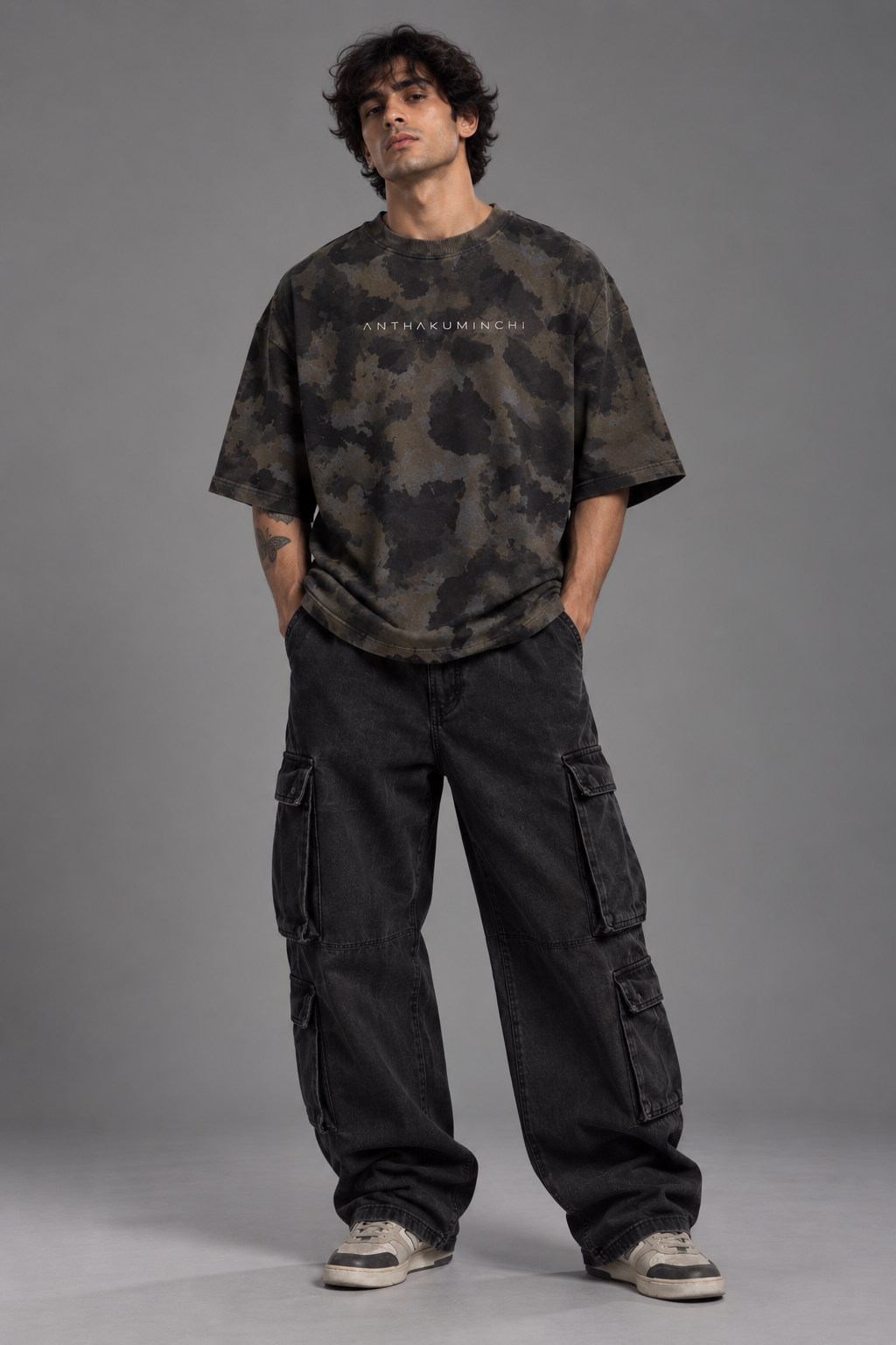 Anthakuminchi Special Acid Wash Oversized Tee (Camo Fade)
