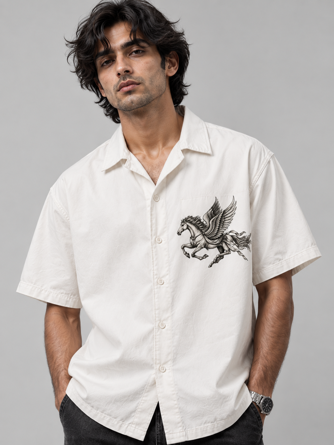 Pegasus Premium Boxy Fit Shirt (White)