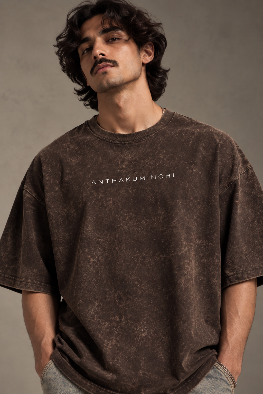 Anthakuminchi Special Acid Wash Oversized Tee (Brown)