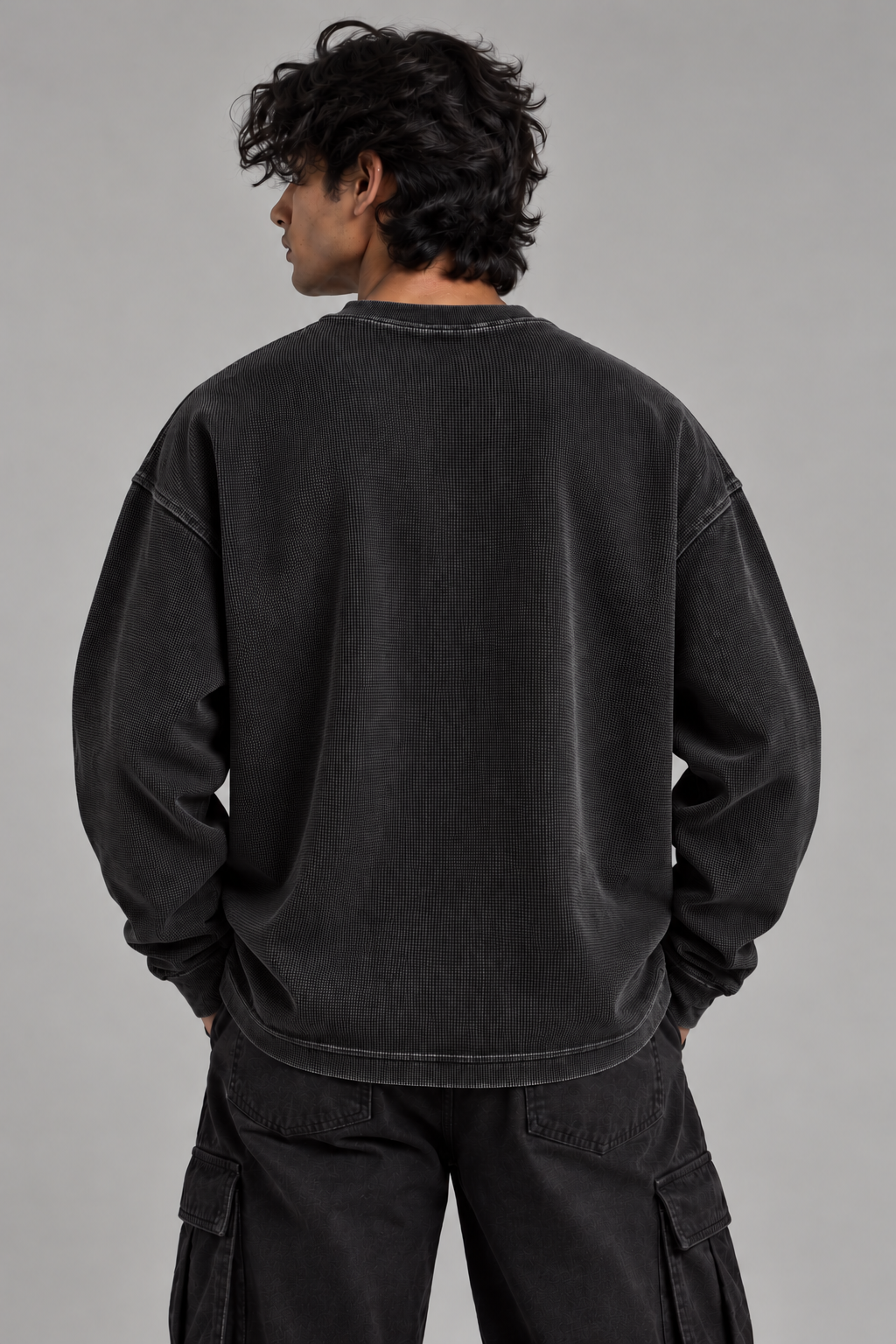 Anthakuminchi Black Waffle Knit Full Sleeve