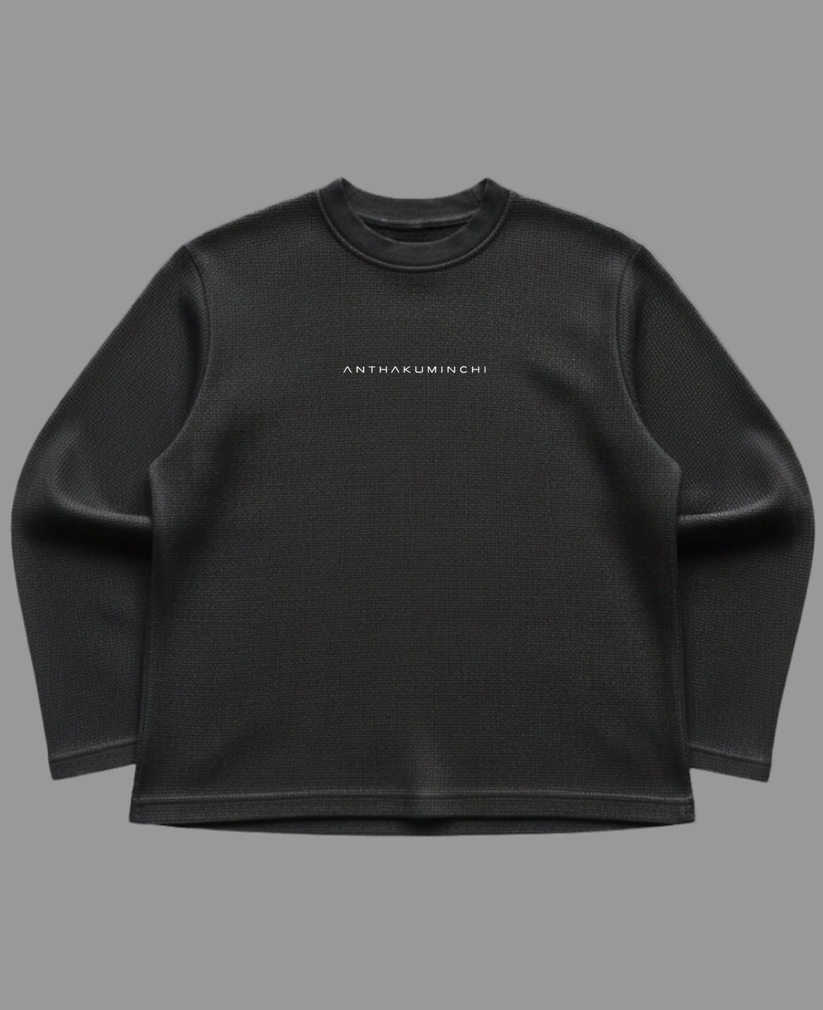 Black waffle knit oversized full-sleeve Front Design