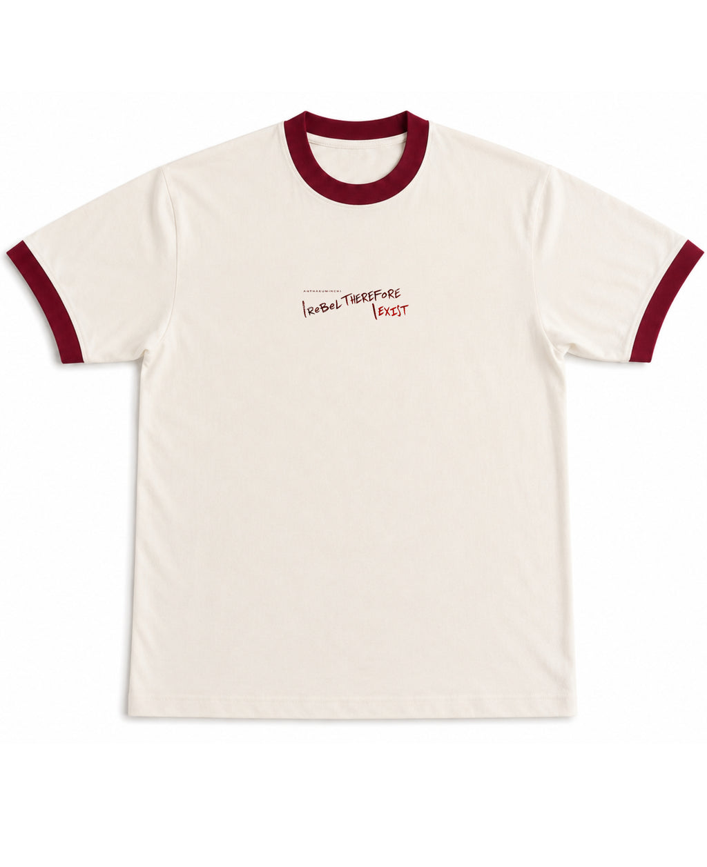 Off White & Maroon Ringer tee Front Design