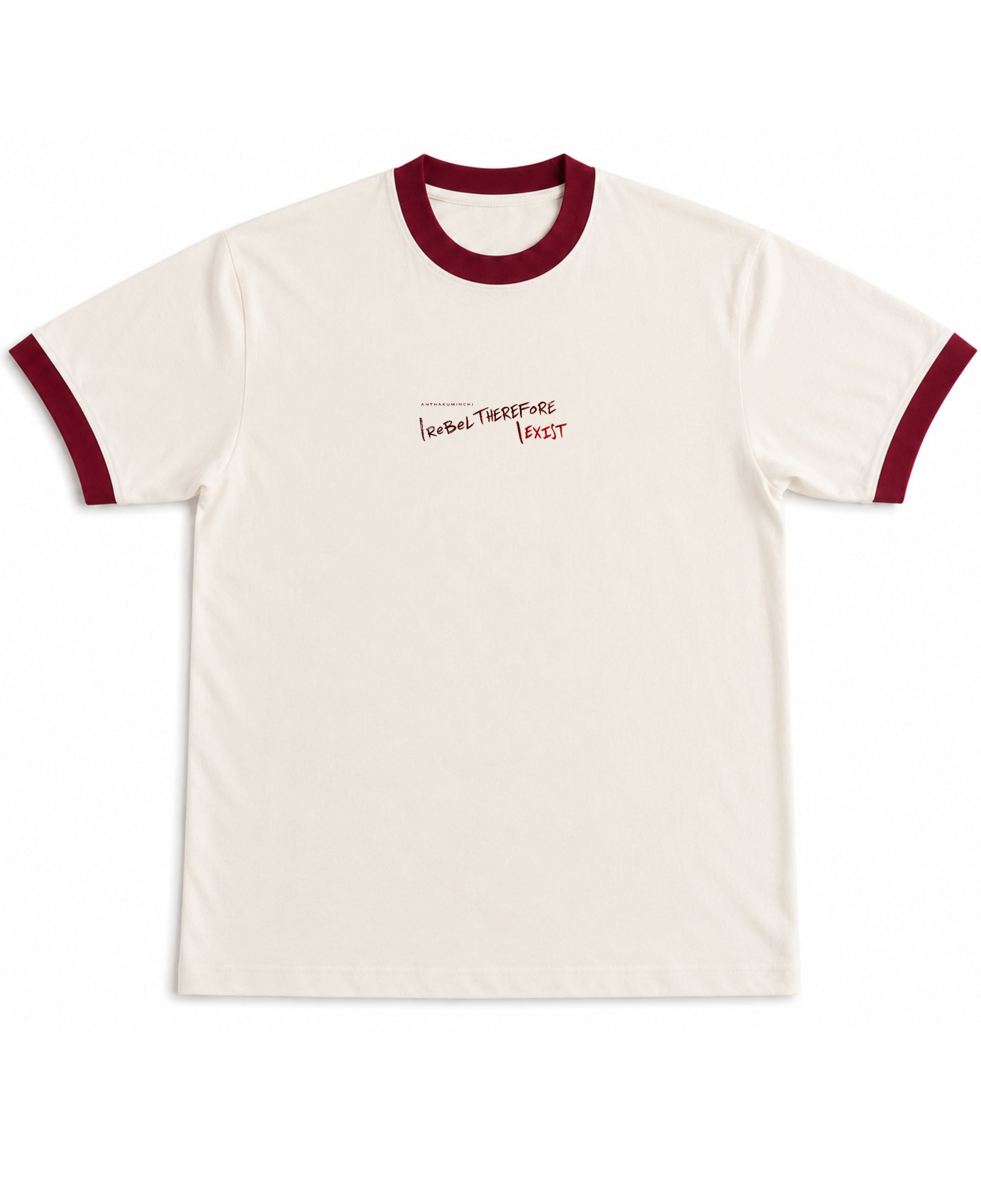 Off White & Maroon Ringer tee Front Design