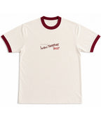 Off White & Maroon Ringer tee Front Design