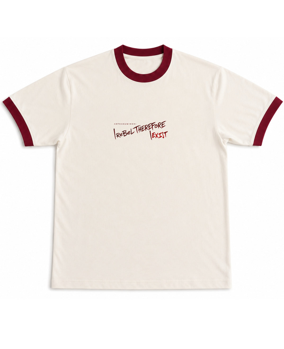 Off White & Maroon Ringer tee Front Design