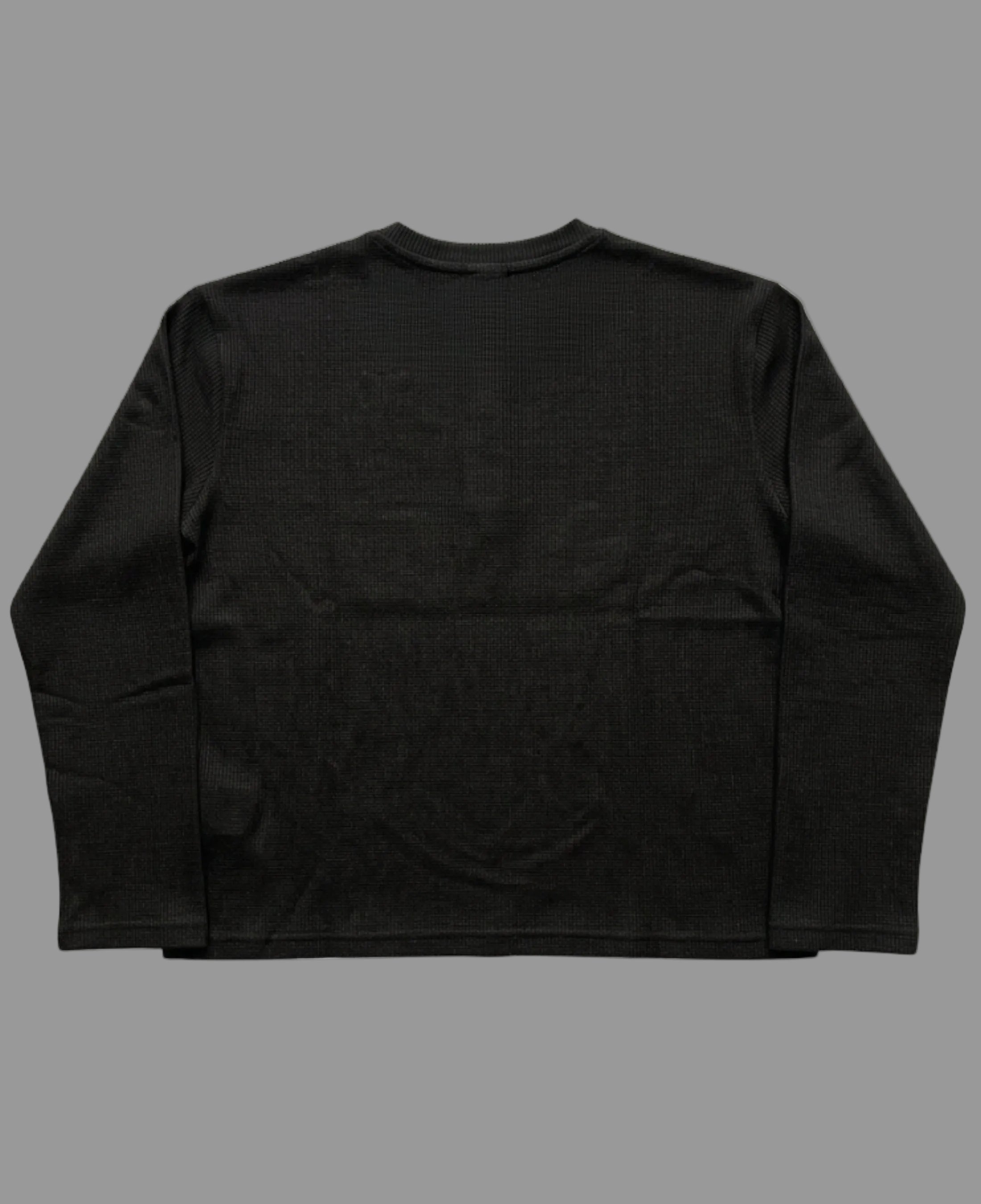 Black Henley waffle knit Back Design
